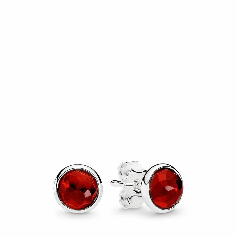 Pandora July Droplets Stud Earrings - Sterling Silver/Red/Synthetic Ruby - Canada | ND3964AK